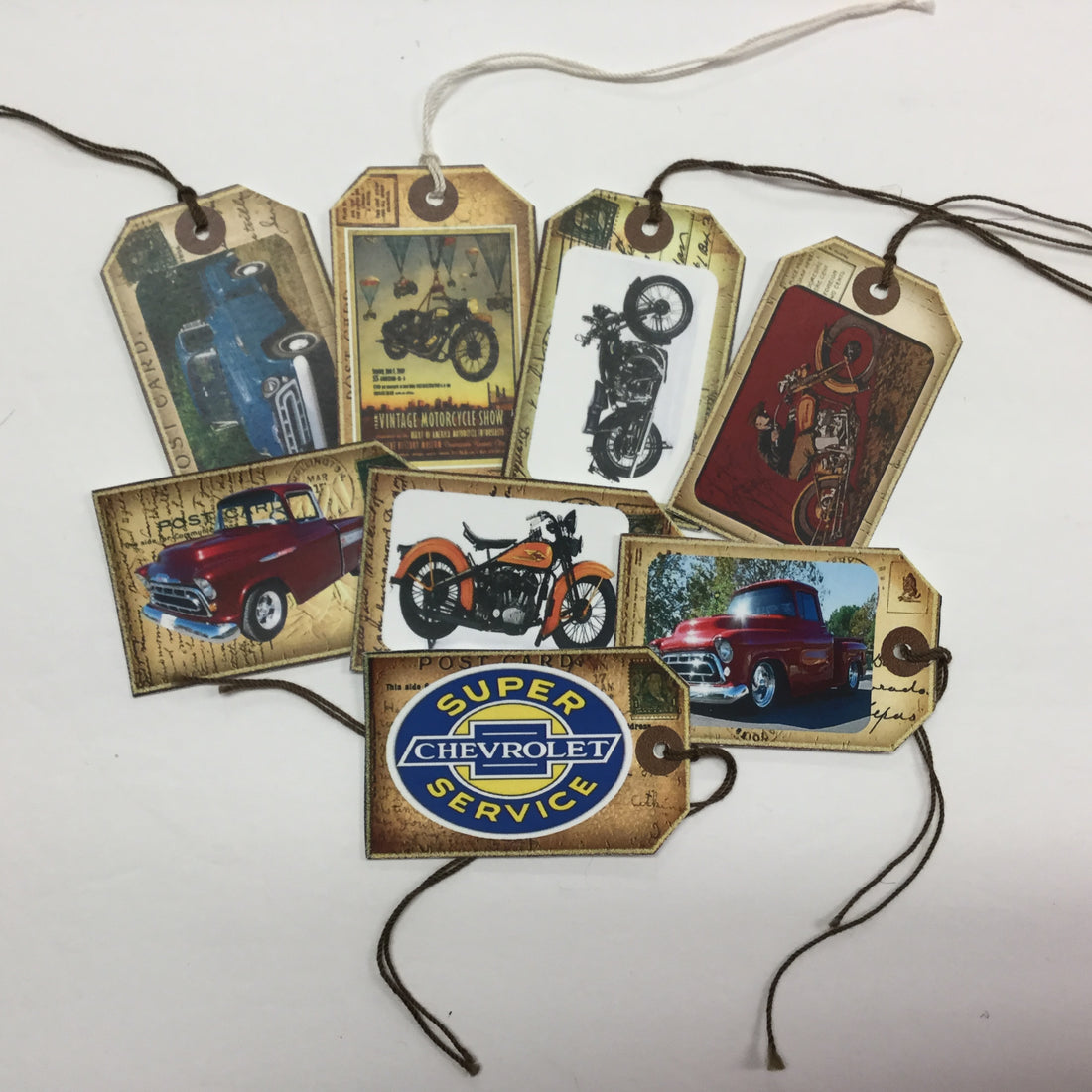 Tags &amp; Ephemera 7pc VINTAGE CHEVY TRUCKS &amp; CARS SetA Scrapbooksrus 