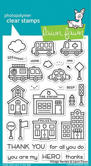 Lawn Fawn VILLAGE HEROES Clear Stamps 29pc Scrapbooksrus 