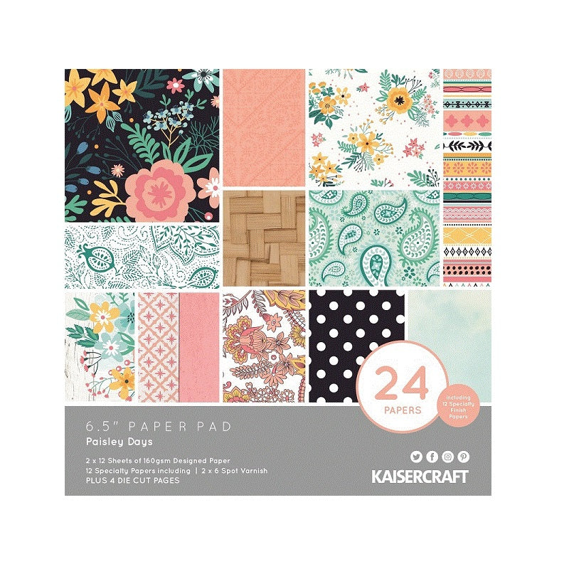 Kaisercraft 6.5" PAISLEY DAYS Paper Pad for Cards & Minis Scrapbooksrus