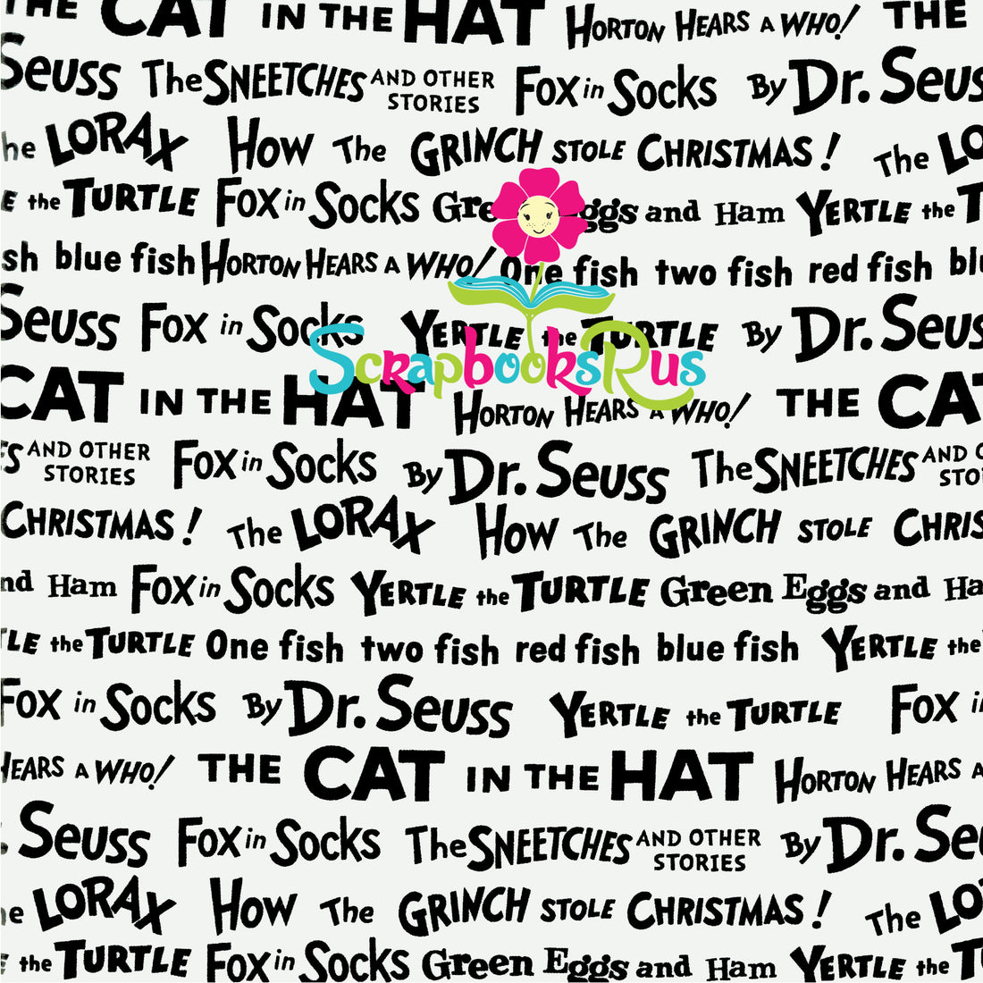 Dr. Seuss BOOK TITLES Black & White 12"x12" Scrapbook Paper
