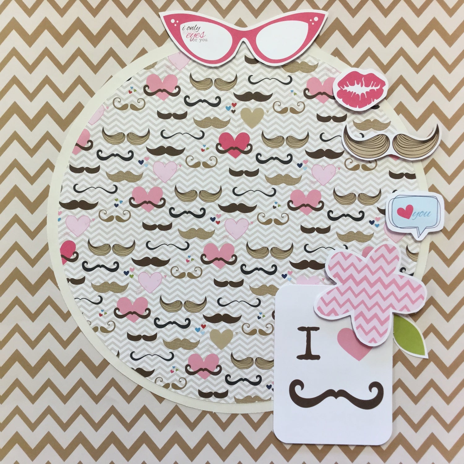 Premade Scrapbook Page I LOVE MUSTACHES (1) 12&quot;x12&quot; Layout Scrapbooksrus 