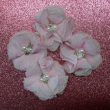 Chiffon Fabric Flowers PINK with Pearl & Rhinestone Centers 4pc Scrapbooksrus 