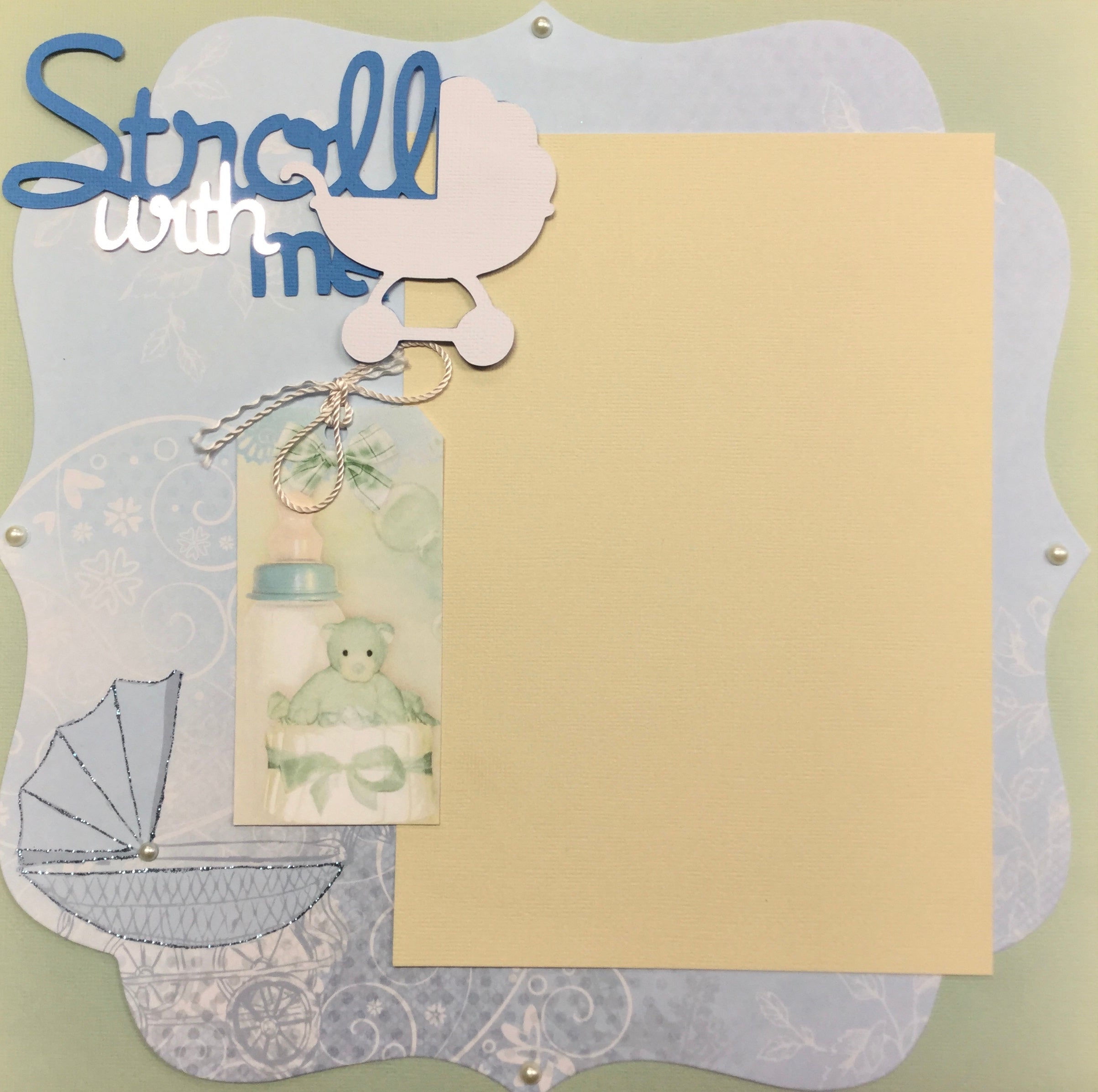 Premade Scrapbook Page STROLL WITH ME (1) 12&quot;x12&quot; Baby Boy Layout Scrapbooksrus 