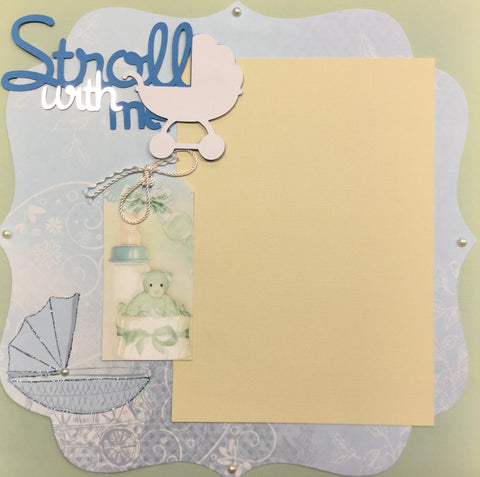 Premade Scrapbook Page STROLL WITH ME (1) 12"x12" Baby Boy Layout Scrapbooksrus 