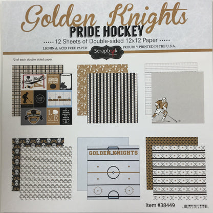 Golden Knights PRIDE HOCKEY KIT Gold 12&quot;X12&quot; Scrapbook Paper 12 Sheets