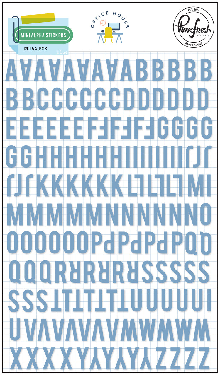 Pinkfresh Studio Office Hours Blue MINI ALPHA STICKERS 164pc Scrapbooksrus