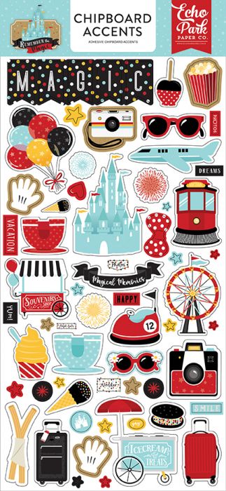 Echo Park 6"x12" REMEMBER THE MAGIC Chipboard Accents Sticker 65pc Scrapbooksrus