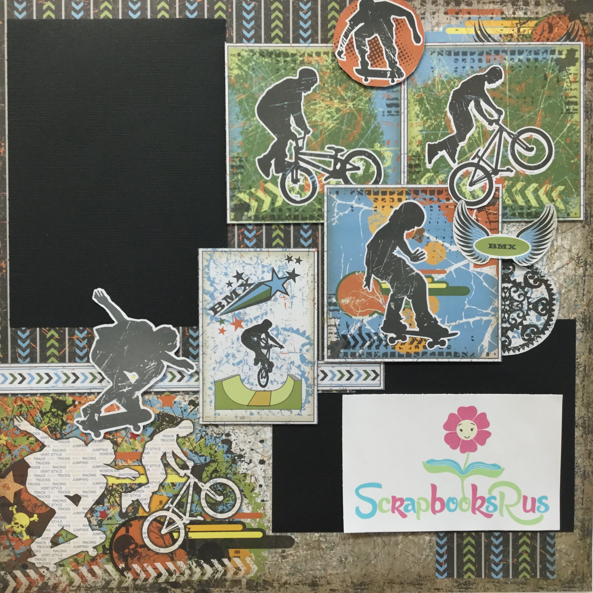 Feature Art TEENAGERS Skateboarding &amp; BMX Bikes Kit Scrapbook Page Idea Scrapbooksrus