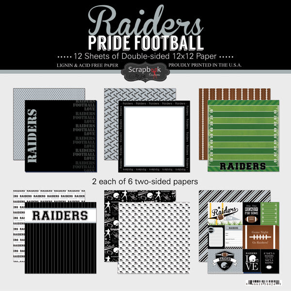 RAIDER PRIDE FOOTBALL 12"X12" Scrapbook Paper Kit 12 Sheets Scrapbooksrus