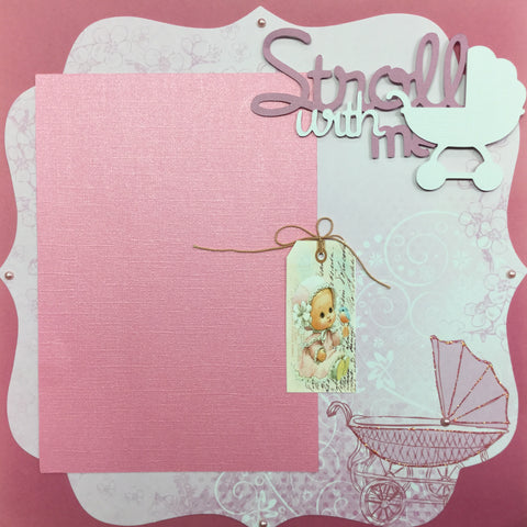 Premade Scrapbook Page STROLL WITH ME (1) 12x12 Baby Girl Layout