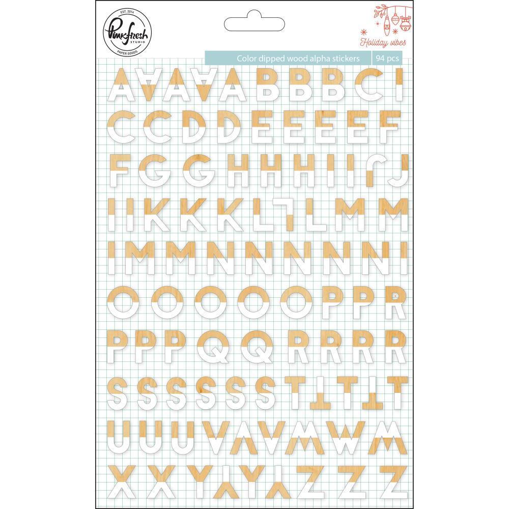 Pinkfresh Studio Holiday Vibes COLOR DIPPED WOOD ALPHA STICKERS 94 pcs Scrapbooksrus