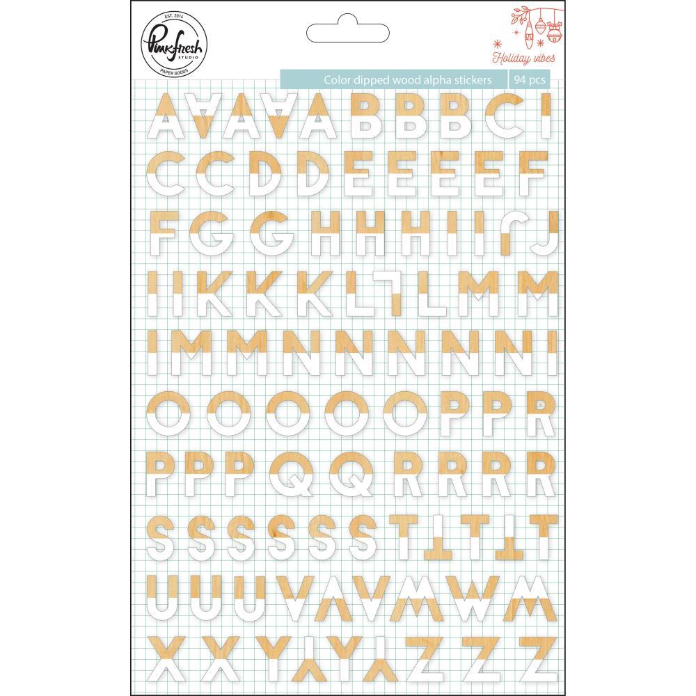 Pinkfresh Studio Holiday Vibes COLOR DIPPED WOOD ALPHA STICKERS 94 pcs Scrapbooksrus 