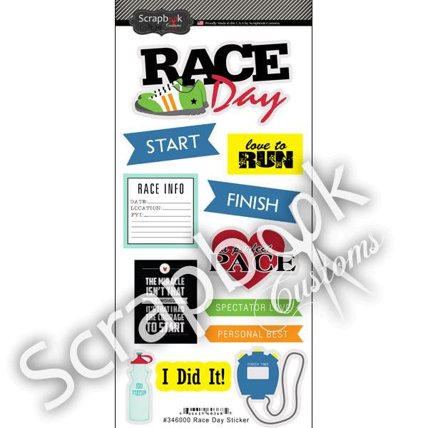 Scrapbook Customs RACE DAY Stickers  6"X12" 12pc Scrapbook 