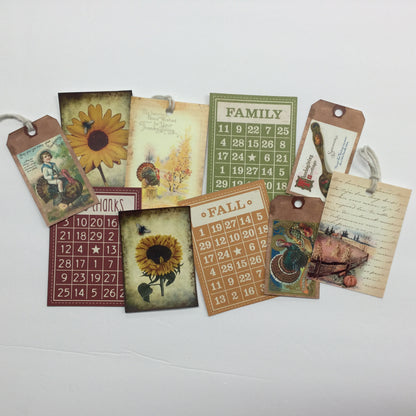 Tags &amp; Ephemera 10pc FALL AND THANKSGIVING TAGS &amp; ATC CARDS Set A Scrapbooksrus 