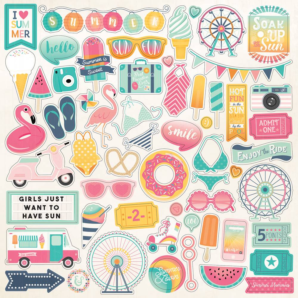 Echo Park Summer Dreams ELEMENT STICKERS 12”X12” Sheet Scrapbooksrus