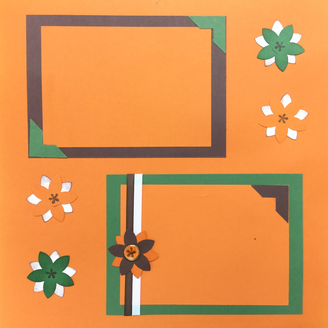 $5.00 Premade Pages ORANGE FALL FLOWERS (2) 12"X12" Scrapbook Pages Scrapbooksrus
