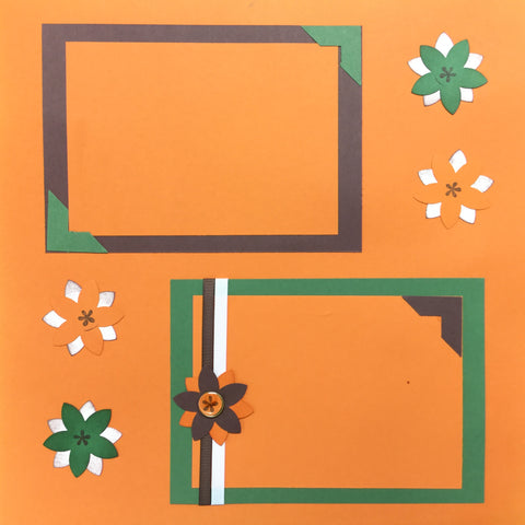 $5.00 Premade Pages ORANGE FALL FLOWERS (2) 12"X12" Scrapbook Pages Scrapbooksrus 