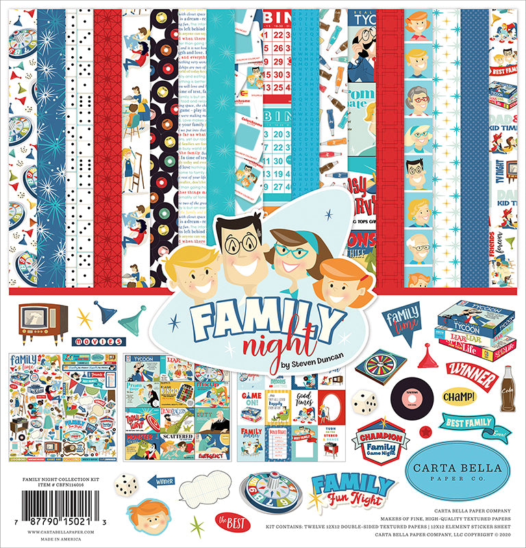 Carta Bella 12&quot;x12&quot; FAMILY NIGHT 13pc COLLECTION KIT Scrapbooksrus 