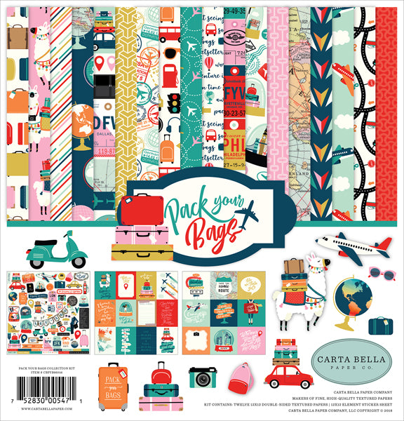 Echo Park PACK YOUR BAGS 12”x12” 13pc COLLECTION KIT Scrapbooksrus 