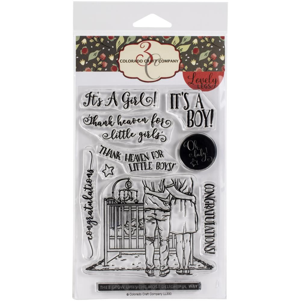 Colorado Craft Company Lovely Legs BABY CONGRATS Rubber Stamp 4x6 Scrapbooksrus
