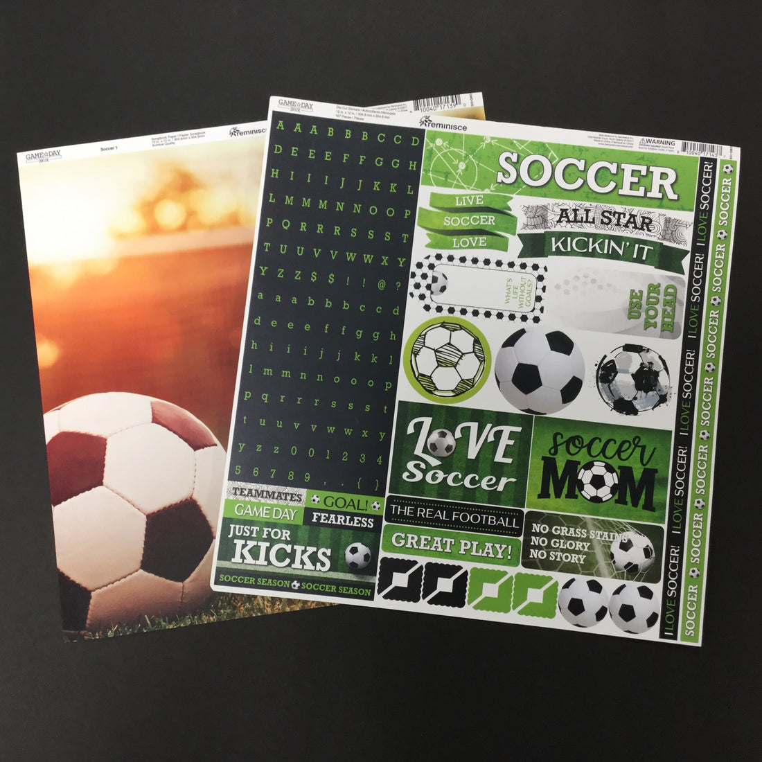 Reminisce GAME DAY SOCCER Paper Pack 2pc Scrapbooksrus