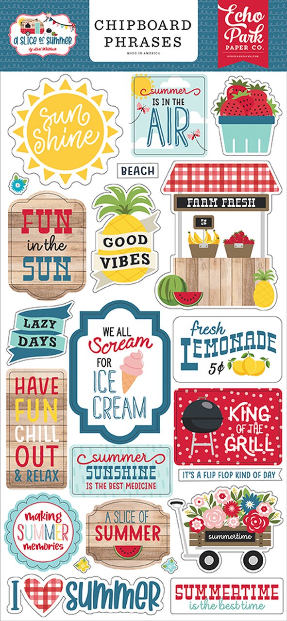 Echo Park 6&quot;x12&quot; A SLICE OF SUMMER Chipboard Phrases 22pc. Scrapbooksrus 