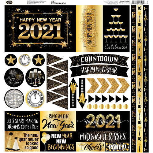 Reminisce HAPPY NEW YEAR Die Cut Stickers 12&quot;X12&quot; 50pc Scrapbooksrus 