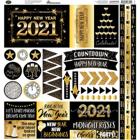Reminisce HAPPY NEW YEAR Die Cut Stickers 12"X12" 50pc Scrapbooksrus 