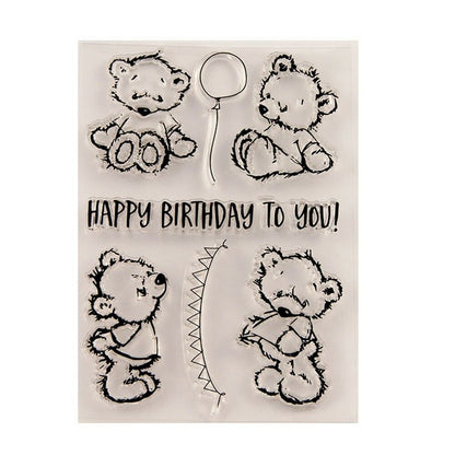 HAPPY BIRTHDAY BEAR Balloon Banner Clear Acrylic Stamp Set 7pc