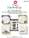 I LOVE WINE Kit 12"X12" Scrapbook Paper Stickers 9pc Scrapbooksrus 