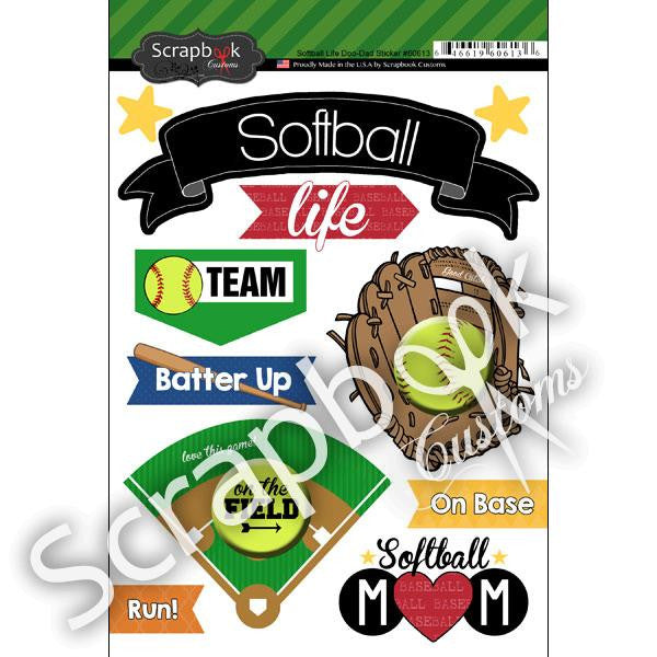 SOFTBALL LIFE Doo Dads Stickers 11pc Scrapbook Customs