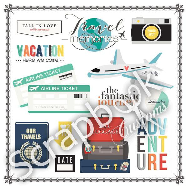 Scrapbook TRAVEL ELEMENTS Sticker 12x12 13pc