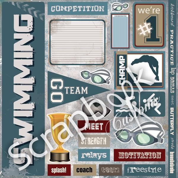 SWIMMIMG EXTREME 12x12 Stickers 21pc Scrapbooksrus Customs