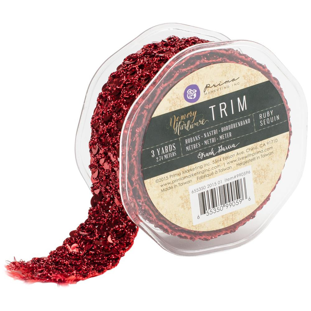 Prima Memory Hardware SEQUIN RIBBON RED Trim 3 yards