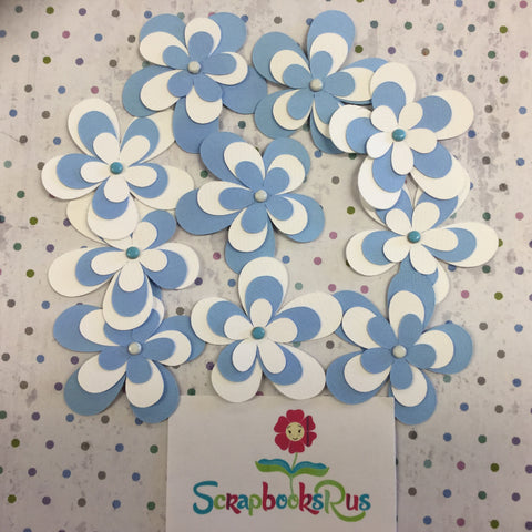 Layered Flowers BLUE AND WHITE Handmade Die Cuts
