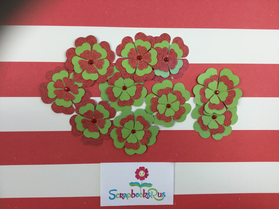 Layered Flower RED AND GREEN Handmade Die Cuts