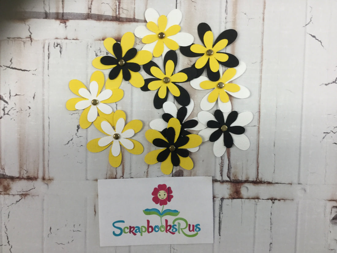 Layered Flowers YELLOW BLACK Handmade Die Cuts