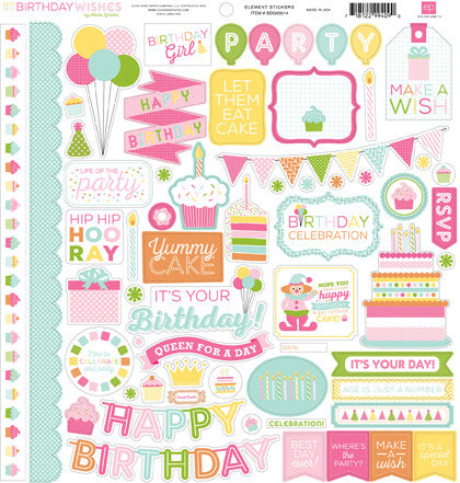 Echo Park BIRTHDAY WISHES GIRL 12&quot;X12&quot; 14pc Scrapbook Kit