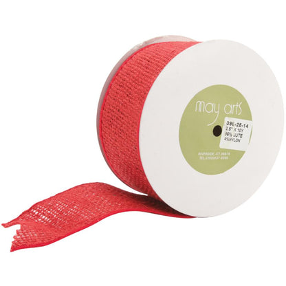 MultiCraft Burlap Ribbon ROSE RED 10yds