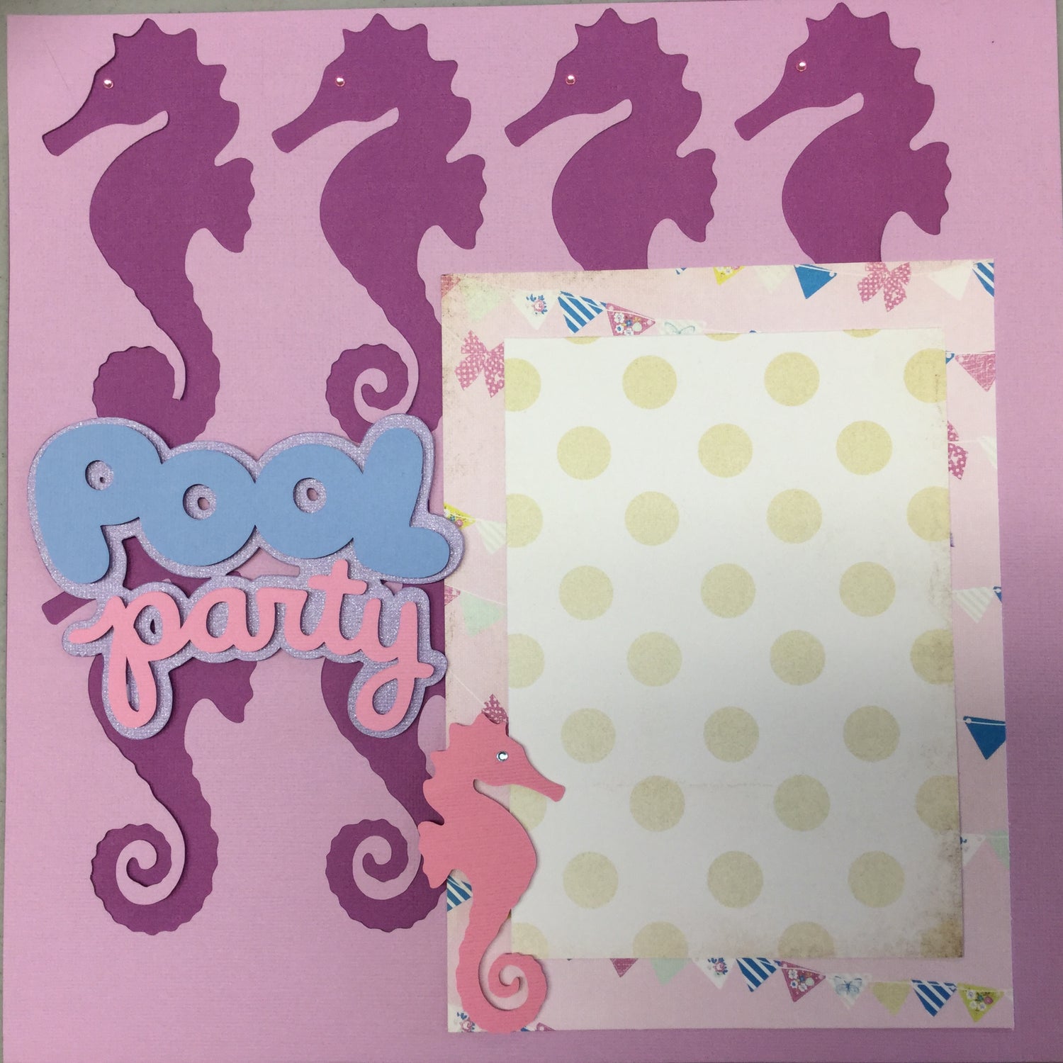 Premade Page SEAHORSE POOL PARTY (1) 12&quot;x12&quot; Scrapbook @Scrapbooksrus