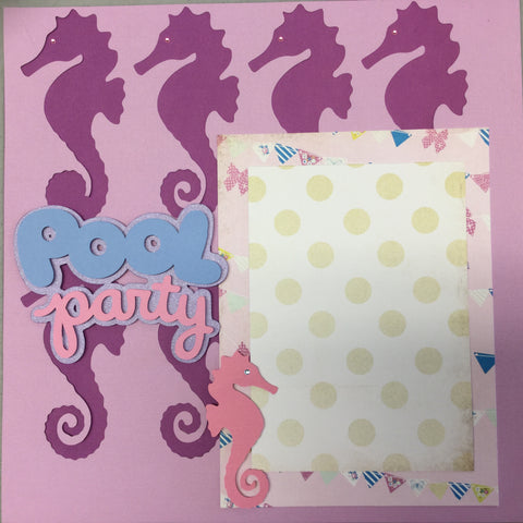 Premade Page SEAHORSE POOL PARTY (1) 12"x12" Scrapbook @Scrapbooksrus