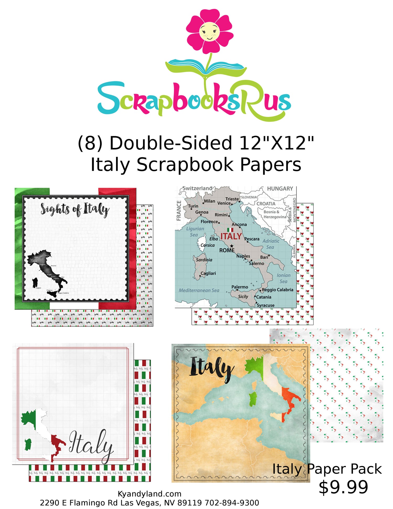 ITALY PAPER PACK 12&quot;X12&quot; Travel Scrapbook Papers 8 Sheets Scrapbooksrus 