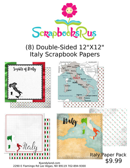 ITALY PAPER PACK 12&quot;X12&quot; Travel Scrapbook Papers 8 Sheets Scrapbooksrus 