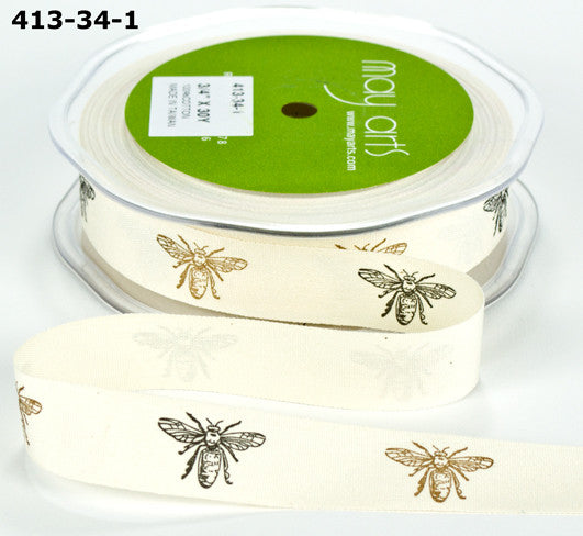 May Arts 3/4&quot; IVORY CANVAS PRINT RIBBON 1 yard yd - Scrapbook Kyandyland