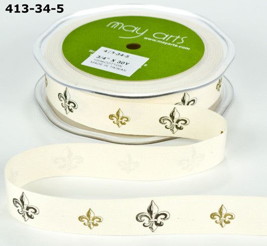 May Arts 3/4&quot; IVORY CANVAS PRINT RIBBON 1 yard yd - Scrapbook Kyandyland