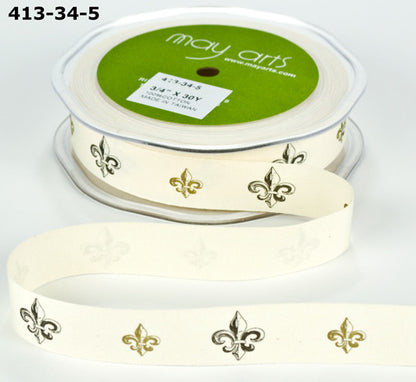 May Arts 3/4&quot; IVORY CANVAS PRINT RIBBON 1 yard yd - Scrapbook Kyandyland