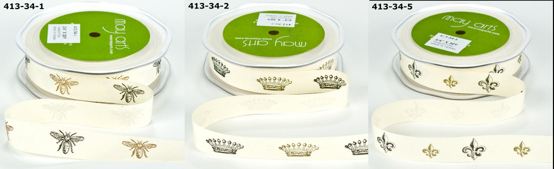 May Arts 3/4&quot; IVORY CANVAS PRINT RIBBON 1 yard yd - Scrapbook Kyandyland
