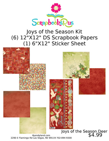 JOYS OF THE SEASON DEER Scrapbook Kit 12”X12” 7pc Scrapbooksrus 