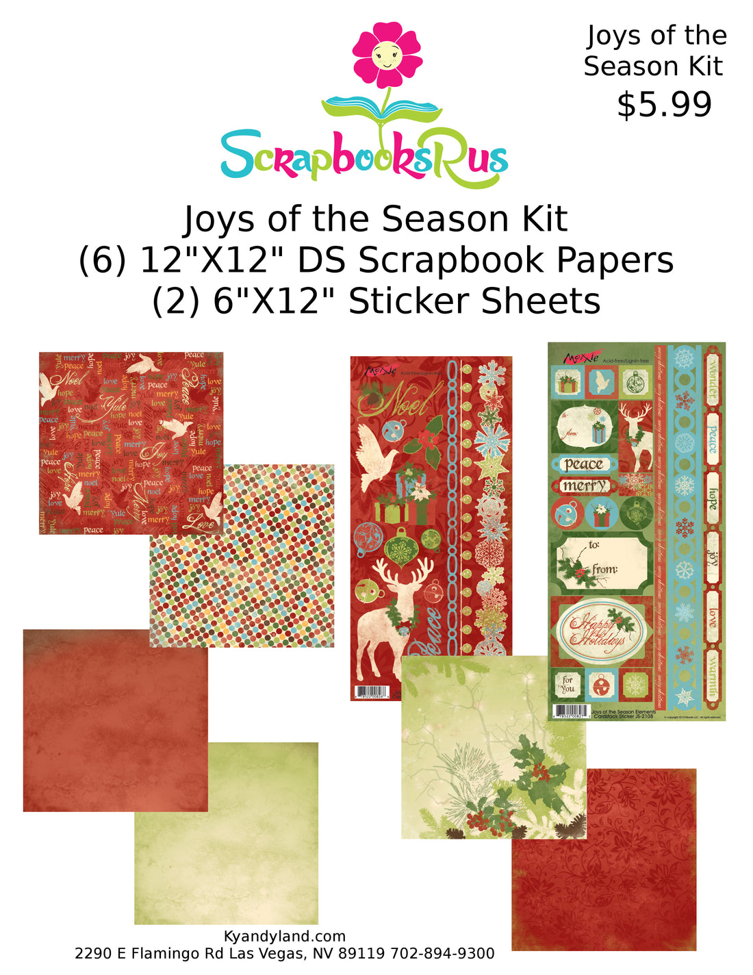 JOYS OF THE SEASON Scrapbook Kit 12”X12” 8pc Scrapbooksrus 