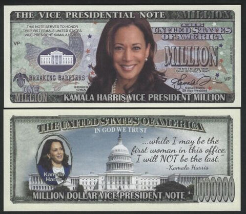 Paper Money KAMALA HARRIS Vice President One Million Novelty Dollar